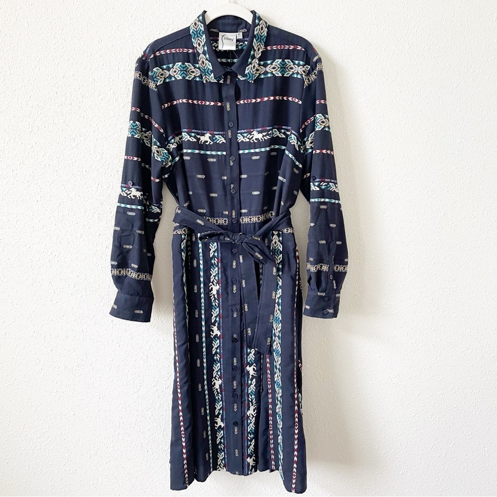 Finley Jeanette Taos Stripe Long Sleeve Shirtdress Size XL Horse Western Office